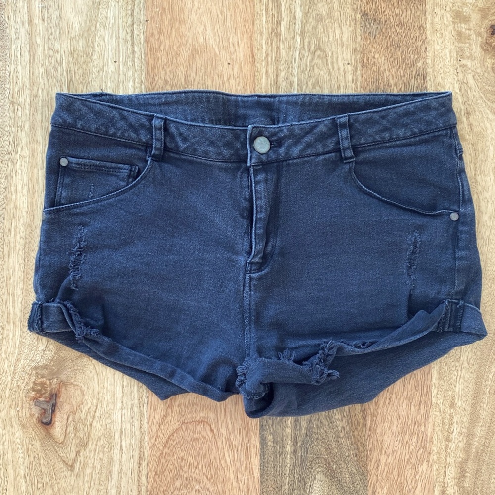 Swell distressed black denim cut off shorts